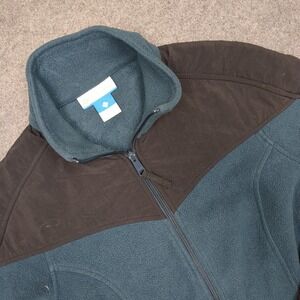 Columbia‎ Fleece Jacket Full Zip Color Block Medium M Blue Brown Outerwear